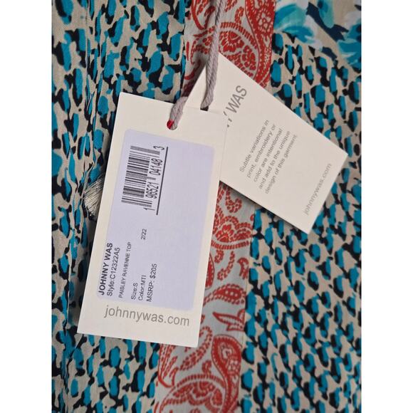 NEW Johnny Was Boho Paisley Ravenne Top In Multi Color Short Sleeve V Neck Small - Picture 3 of 12